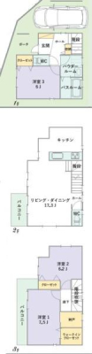 間取り図　３LDｋです。■３路線ご利用できる「長津田駅」まで徒歩７分。■前面道路は広く駐車に不安のある方でも問題なく駐車できます。
■洋室は３部屋６帖以上で各収納ございます。