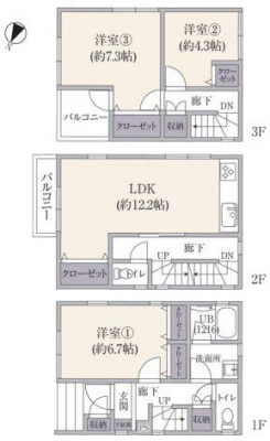 間取り図　ファミリーに人気の3LDK♪JR京浜東北線「桜木町駅」徒歩10分、京急本線「戸部駅」徒歩12分の好立地。
少し高台に位置しているため眺望も良好です。周辺環境も整っております。